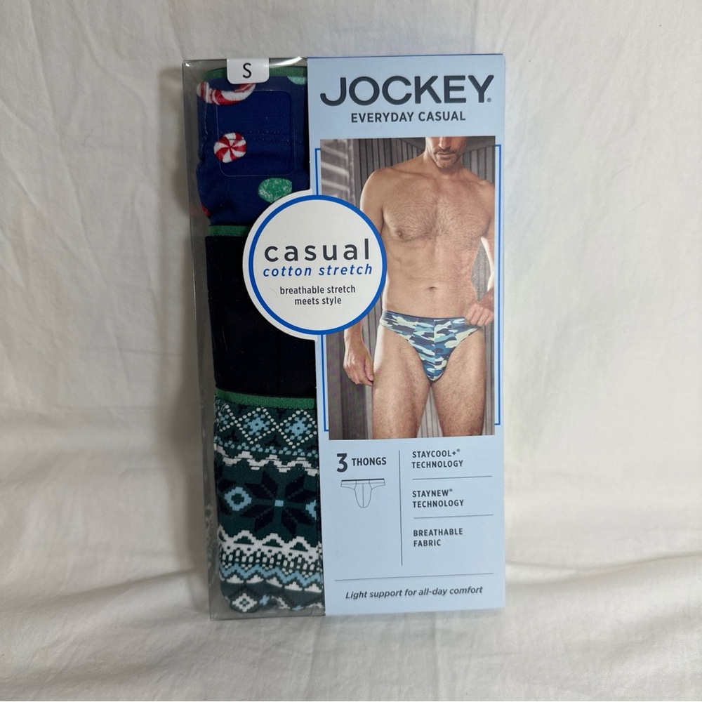 Jockey Casual Cotton Stretch Thongs Mens Size Small 3 Pair - S (28-30”) Pack